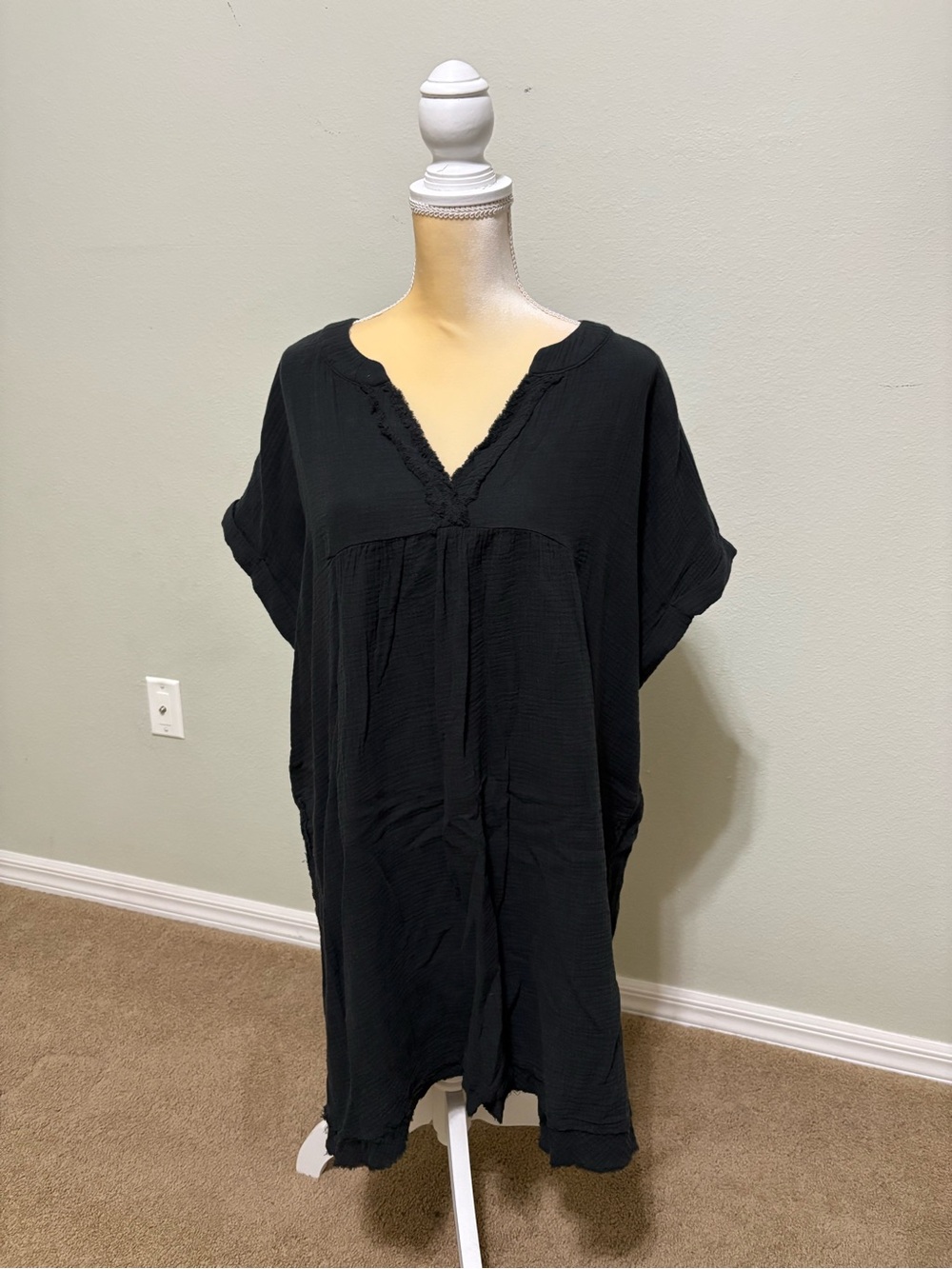 Zenana Gauze Short Sleeve Raw Edge Dress